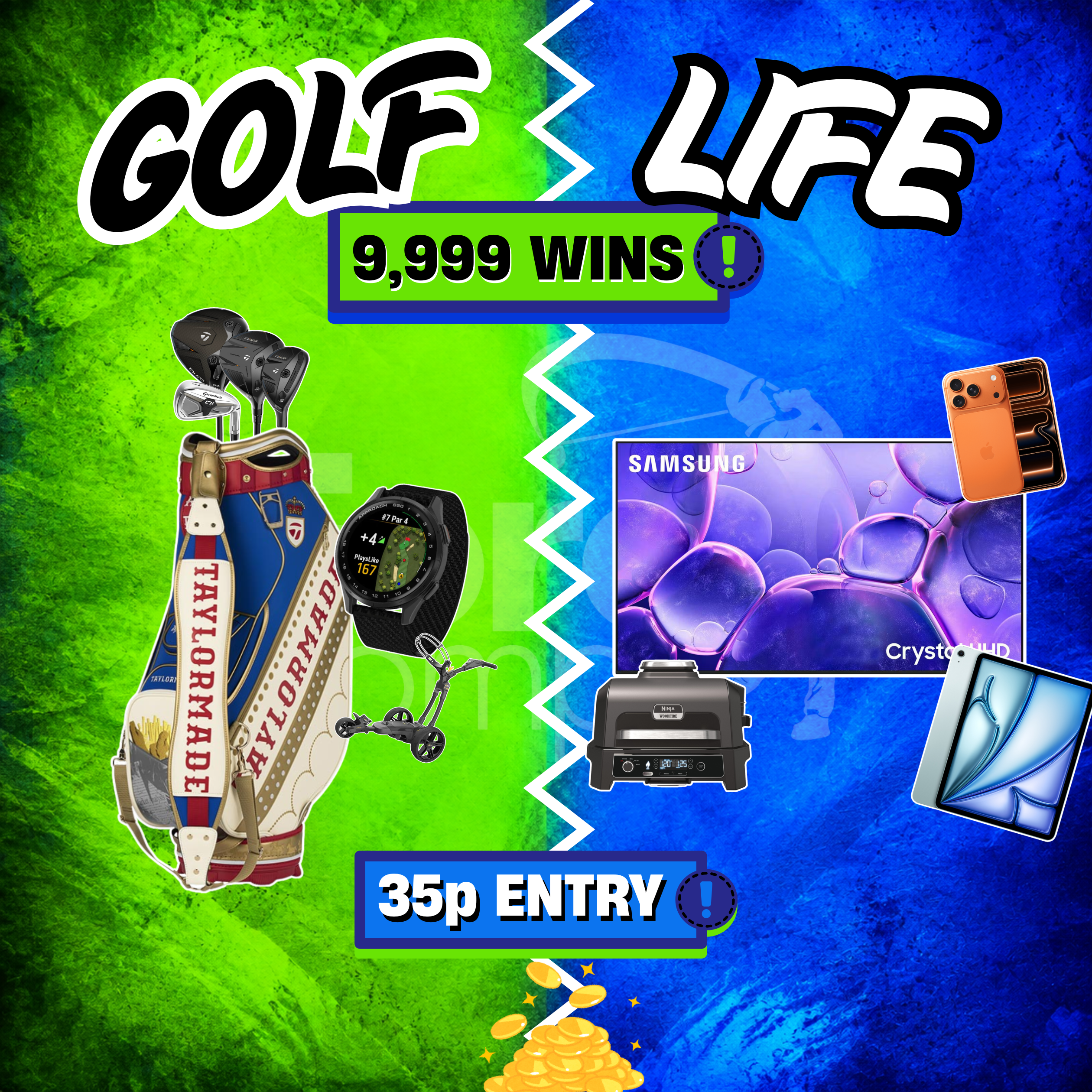 GOLF - LIFE STYLE INSTAWIN - 9999 PRIZES - £500 END BONUS PRIZE