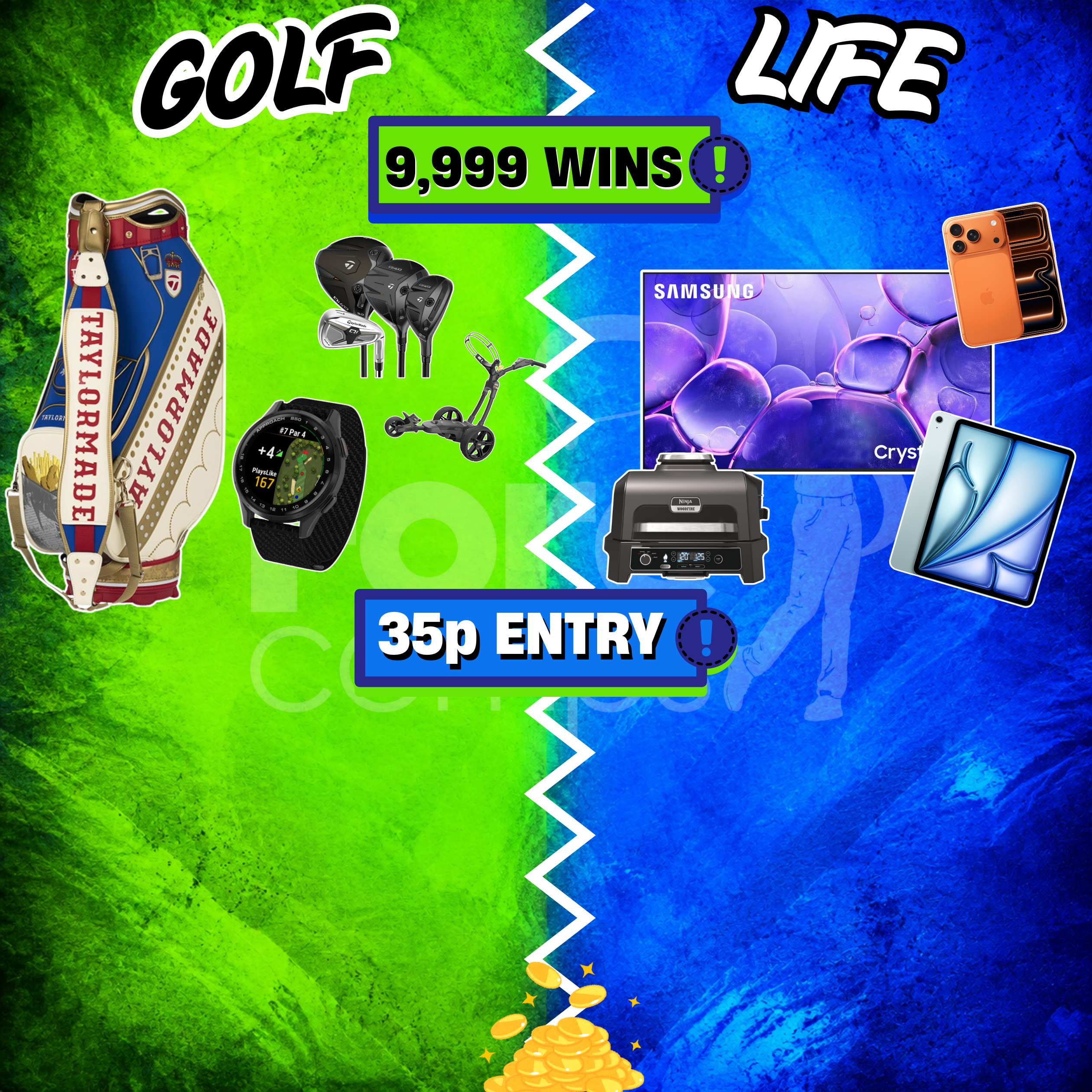GOLF – LIFE STYLE INSTAWIN – 9999 PRIZES – £500 END BONUS PRIZE